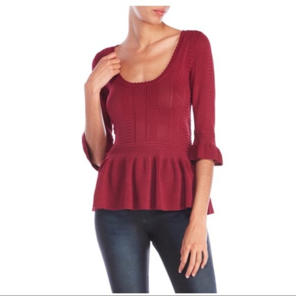 Torn by Ronny Kobo 'Kimberly' Peplum Crochet Style Knit Top Small - Picture 1 of 9